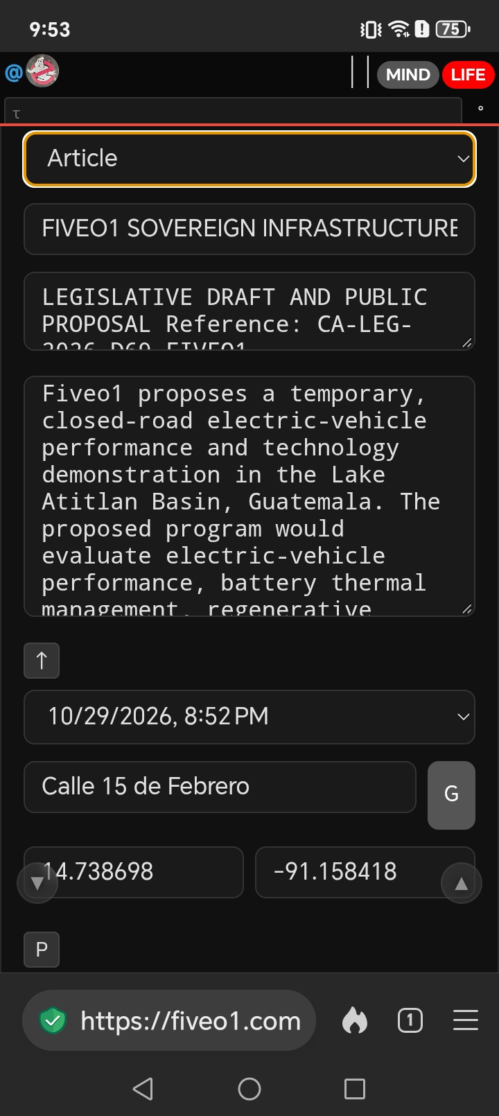 FIVEO1 SOVEREIGN INFRASTRUCTURE Platform @2026-10-29 21:52:43 - Calle 15 de Febrero